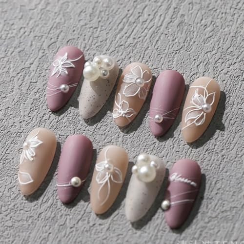 5D Embossed White Flower Nail Art Stickers Pearl Flower Nails Stickers Style-14