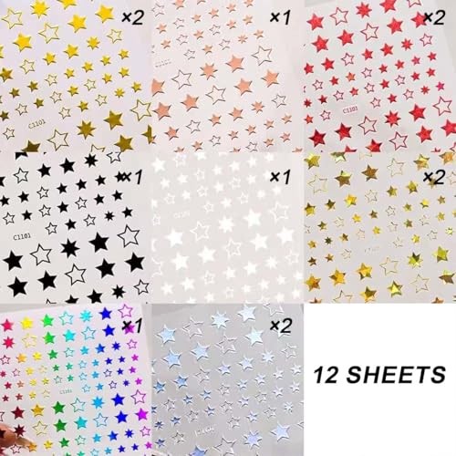 12 Sheets Star Nail Stickers,8 Colors Self-Adhesive 4th of July Nails Style-7