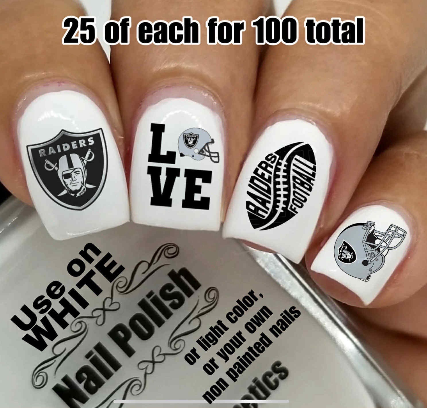 Oakland Raiders Set Of 100 Waterslide Nail Art Decals