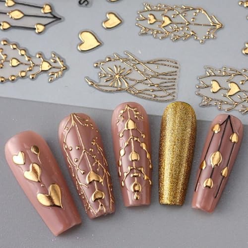 Golden Heart Nail Stickers for Nail Art 3D Bronzing Heart Nail Art style3