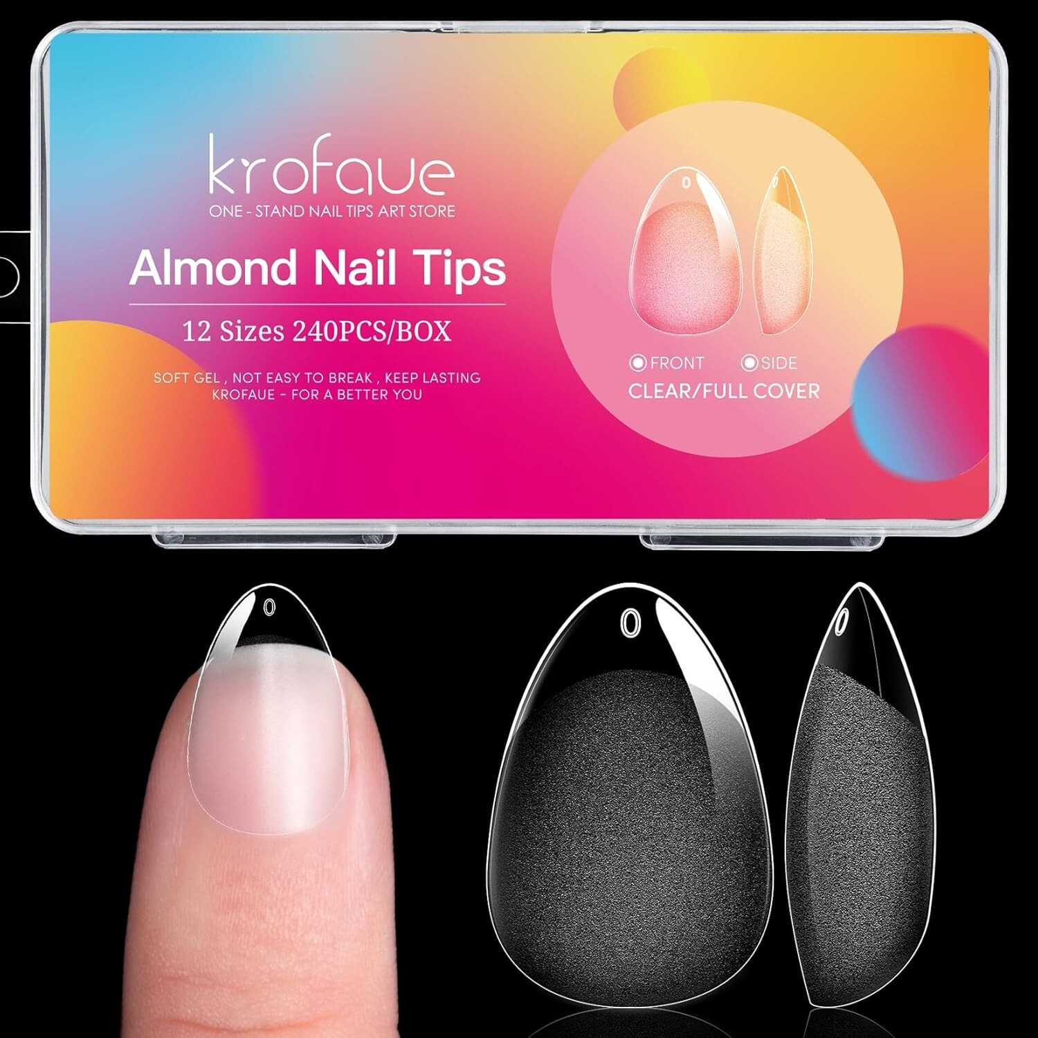 Almond Nail Tips 240pcs Extra Short Almond Gel X Tips 12 Sizes Pre-sh…