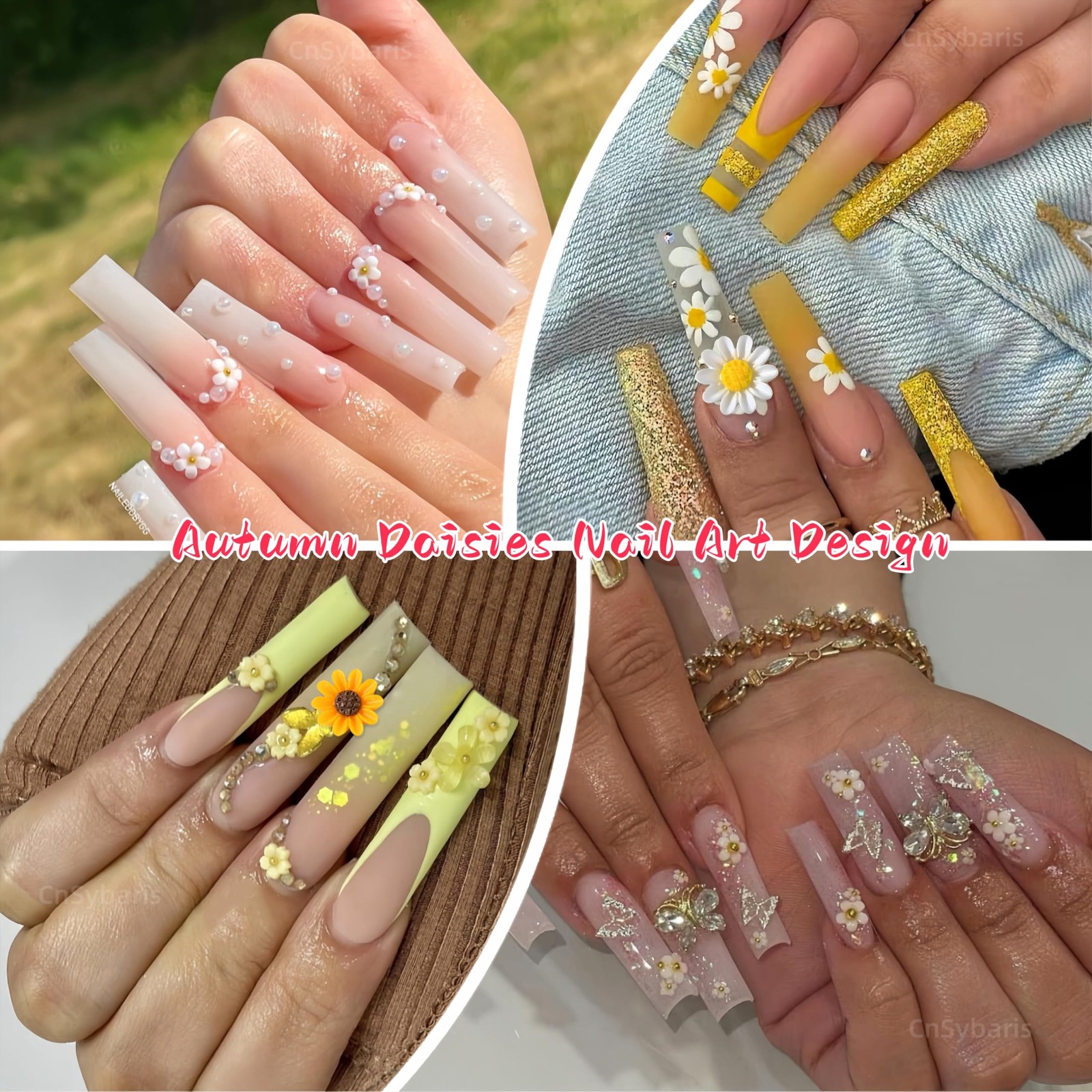 12 Grids Tiny Bee Nail Art Charms Resin Cartoon Daisy Flower Nail Gems 3D Gol…