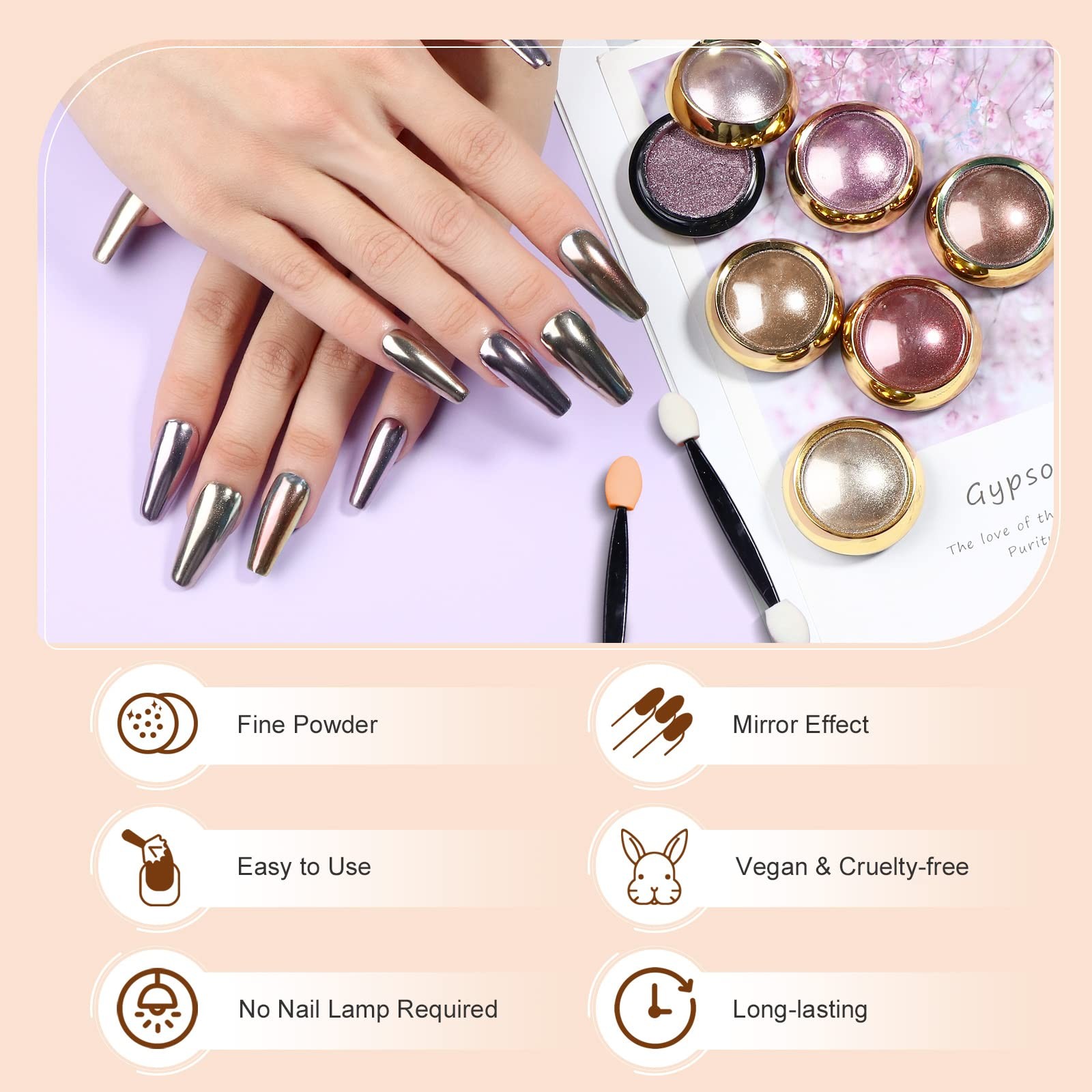 SAVILAND Chrome Nail 6 Count (Pack of 1), A-6PCS Powder Set