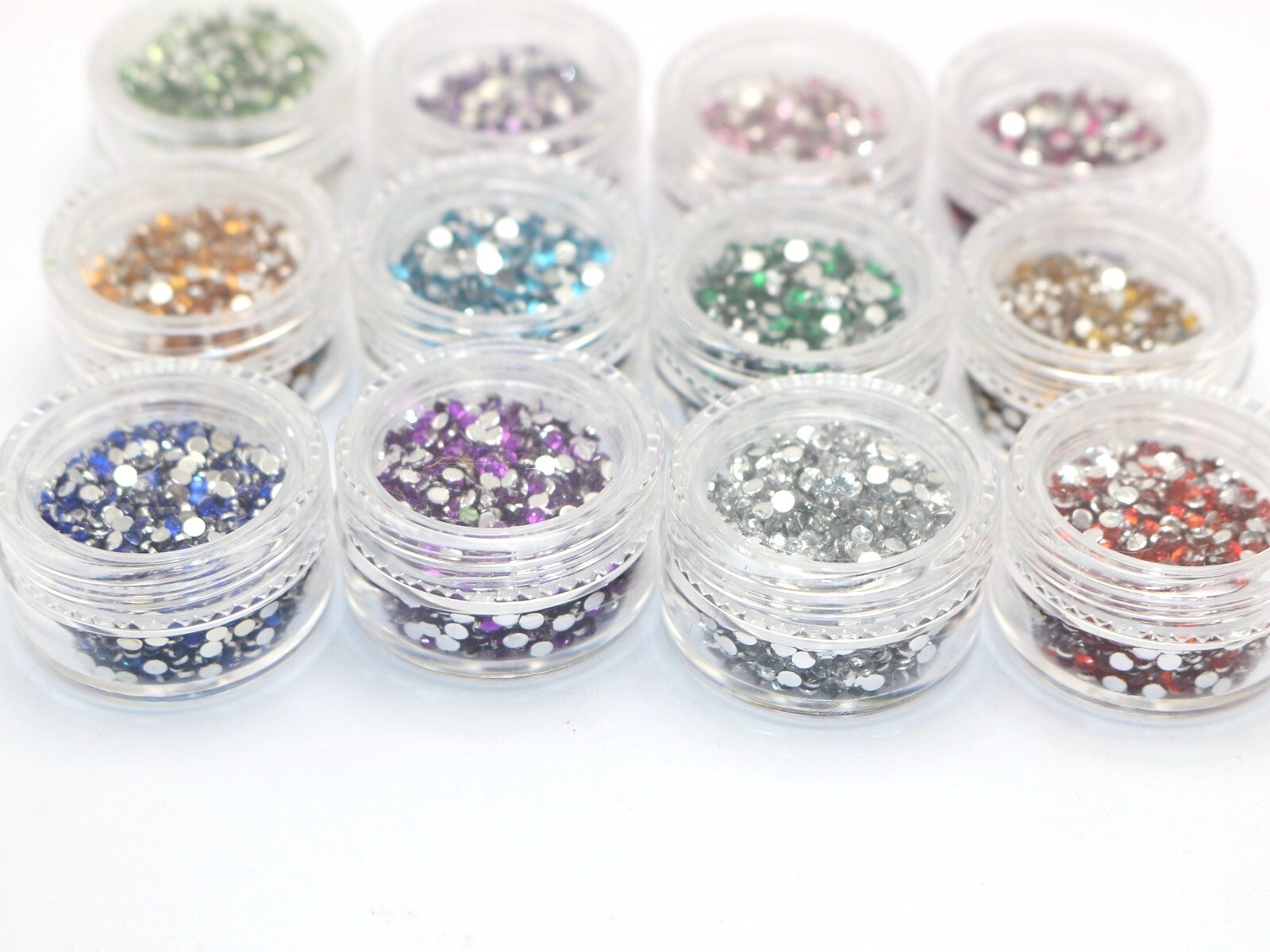 12,000 Acrylic Faceted Round Flatback Rhinestone Gems 2mm + 12 Storage Box Nail