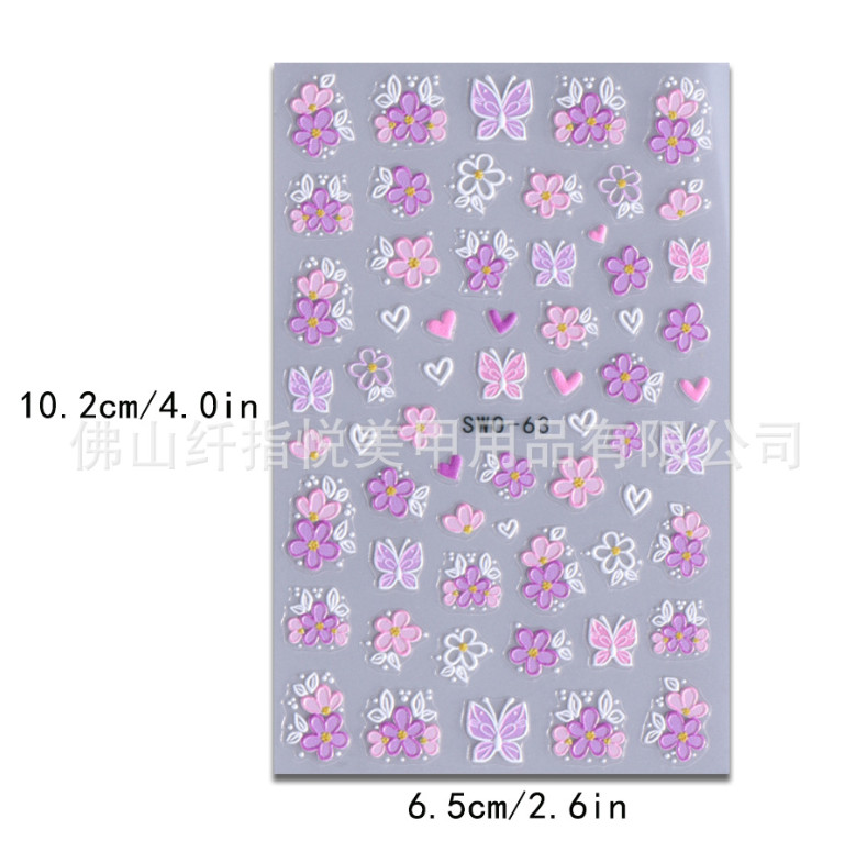 5D Embossed Camellia Floral Flowers Heart Nail Art Stickers Decals DIY NS52