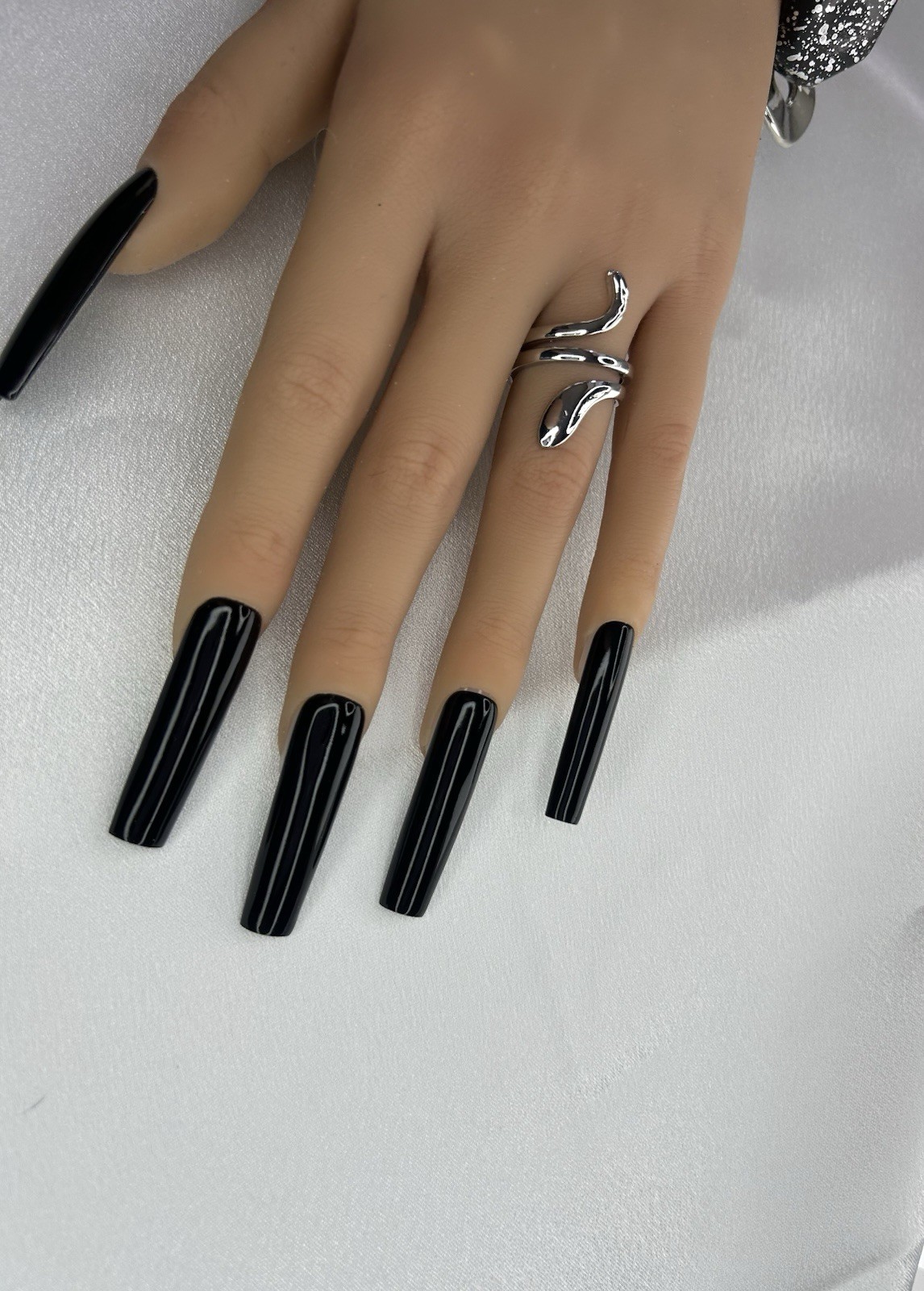 Black Glossy Press On Nails Long square Full Cover Reusable Fake Nails