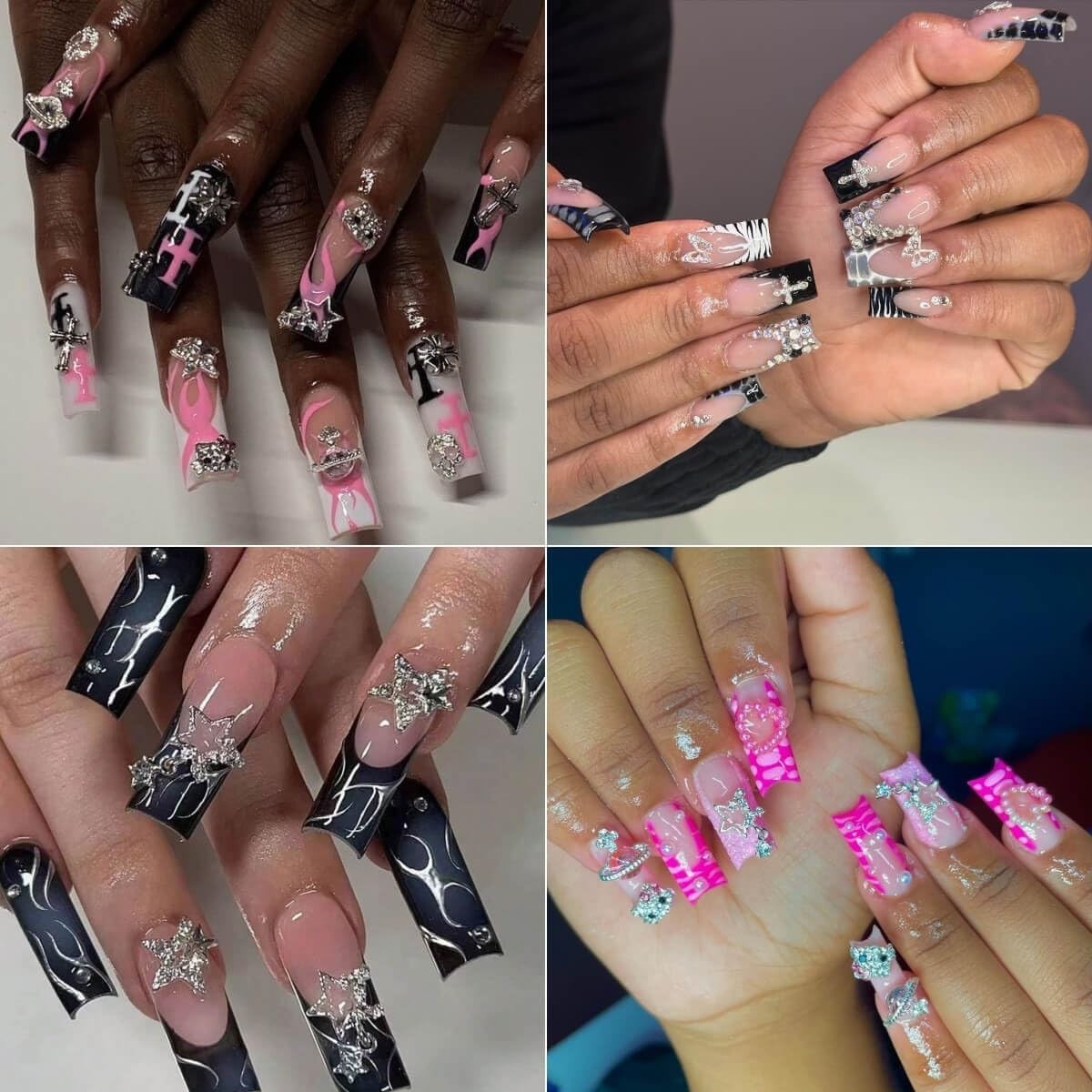 Elevate Your Nail Game with 56pcs Silver Y2K Charm Set – For Acrylic Nails