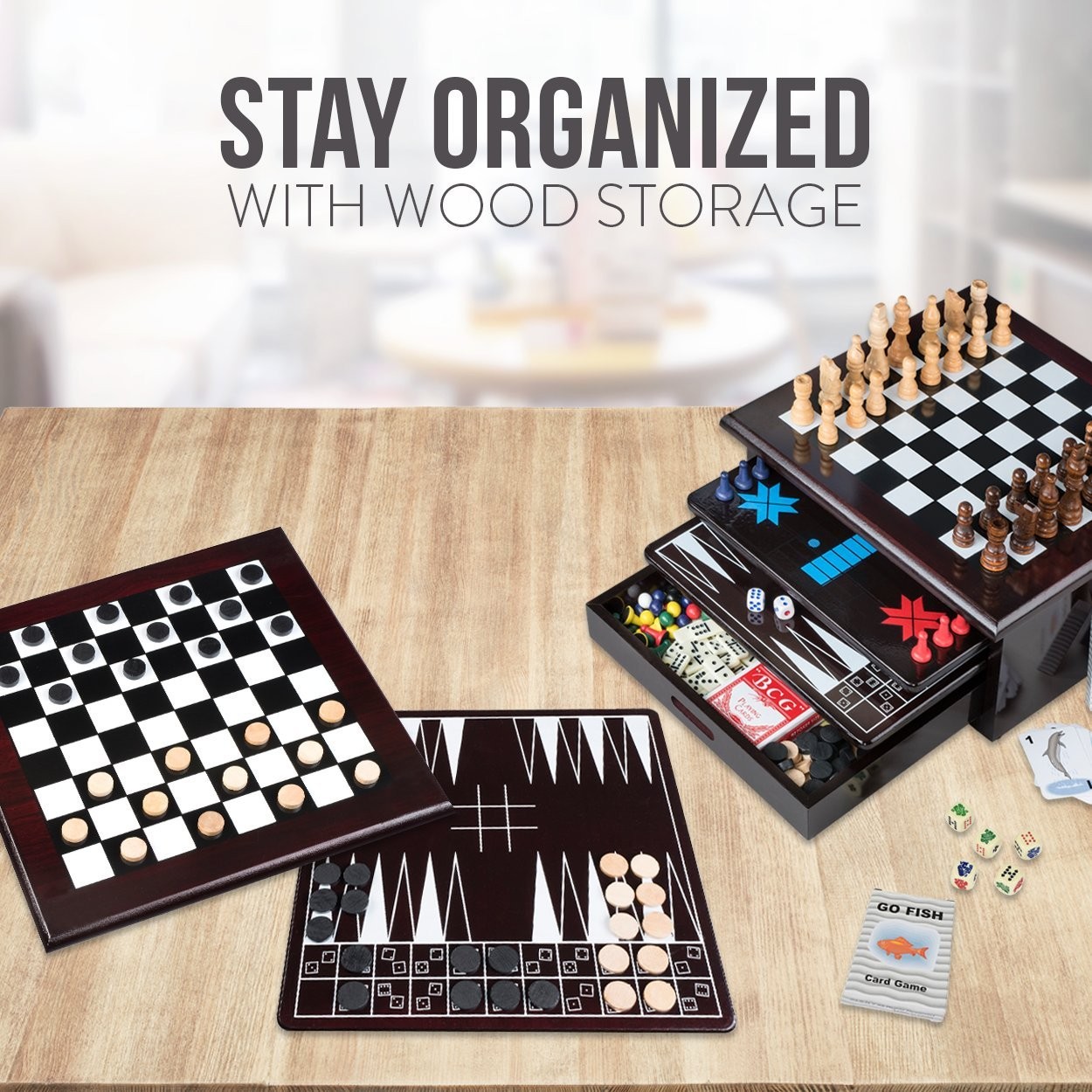 Board Game Set – Deluxe 15 in 1 13.5 inches x 13 x 6.5 inches, Black