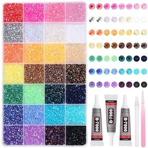 32000Pcs Rhinestones Bedazzling Kit with Tools, 3mm Color Resin Rhinestones for