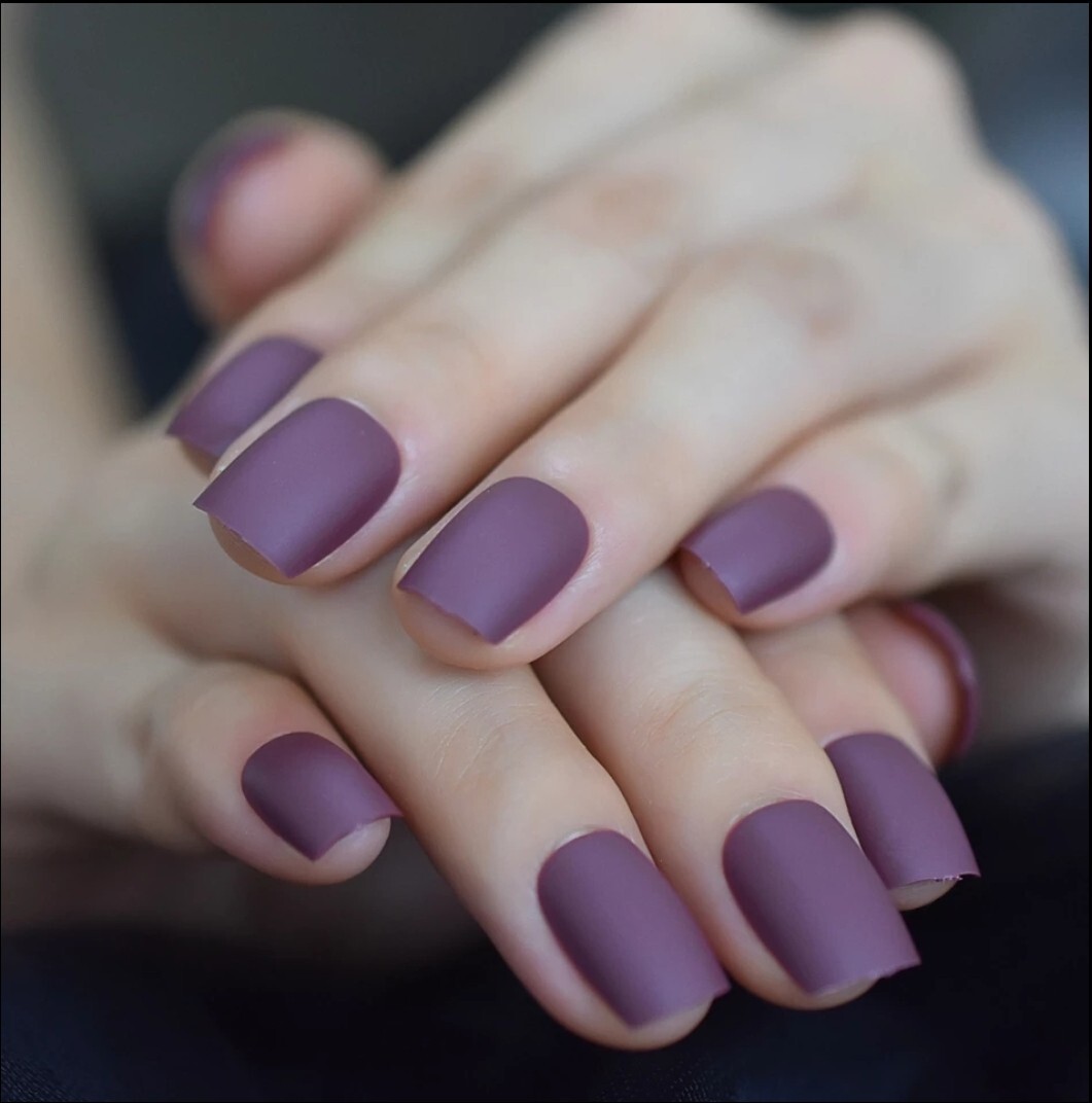 24 Matte Purple Short Press on nails kit w glue square edgy goth pretty trendy