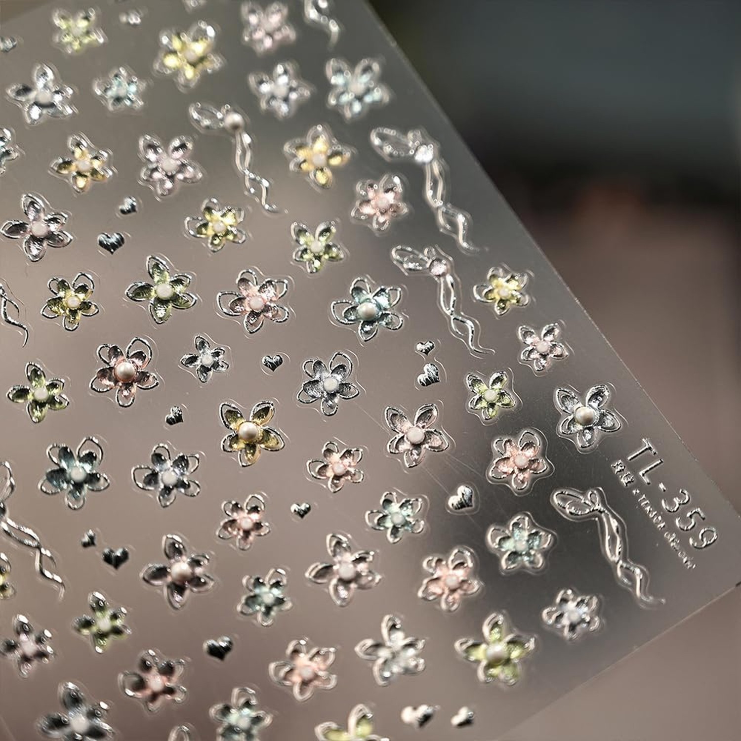 Spring Nail Stickers Silver Rose Gold Nail Decals 5D Embossed Flower Nail Sti…