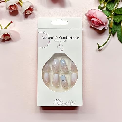 Square Press on Nails Medium Fake Nails Blue Ombre False Nails with blue ombre