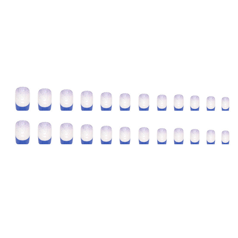 48P Short Square Press on Nails, Royal Blue French Holographic Fake Nails