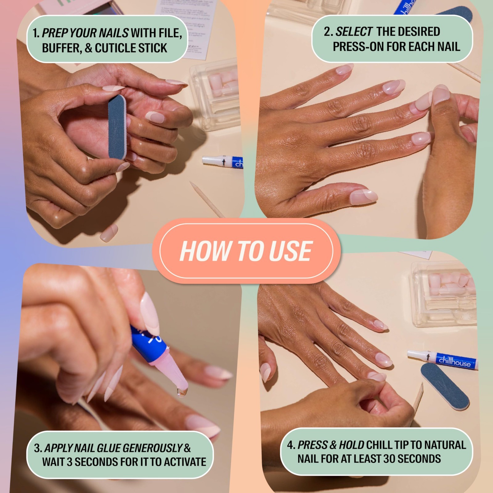 Press On Nails Kit – 3-Pack, 30 Shapes & Sizes, Up to 2 Weeks Wear, Customizable