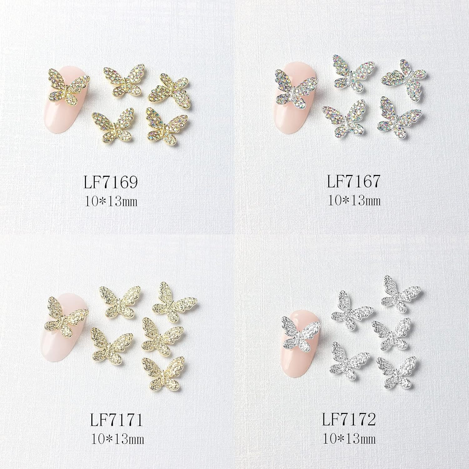 22 Pcs Gold Silver Butterfly Nail Charms Stainless Alloy Art Decoration