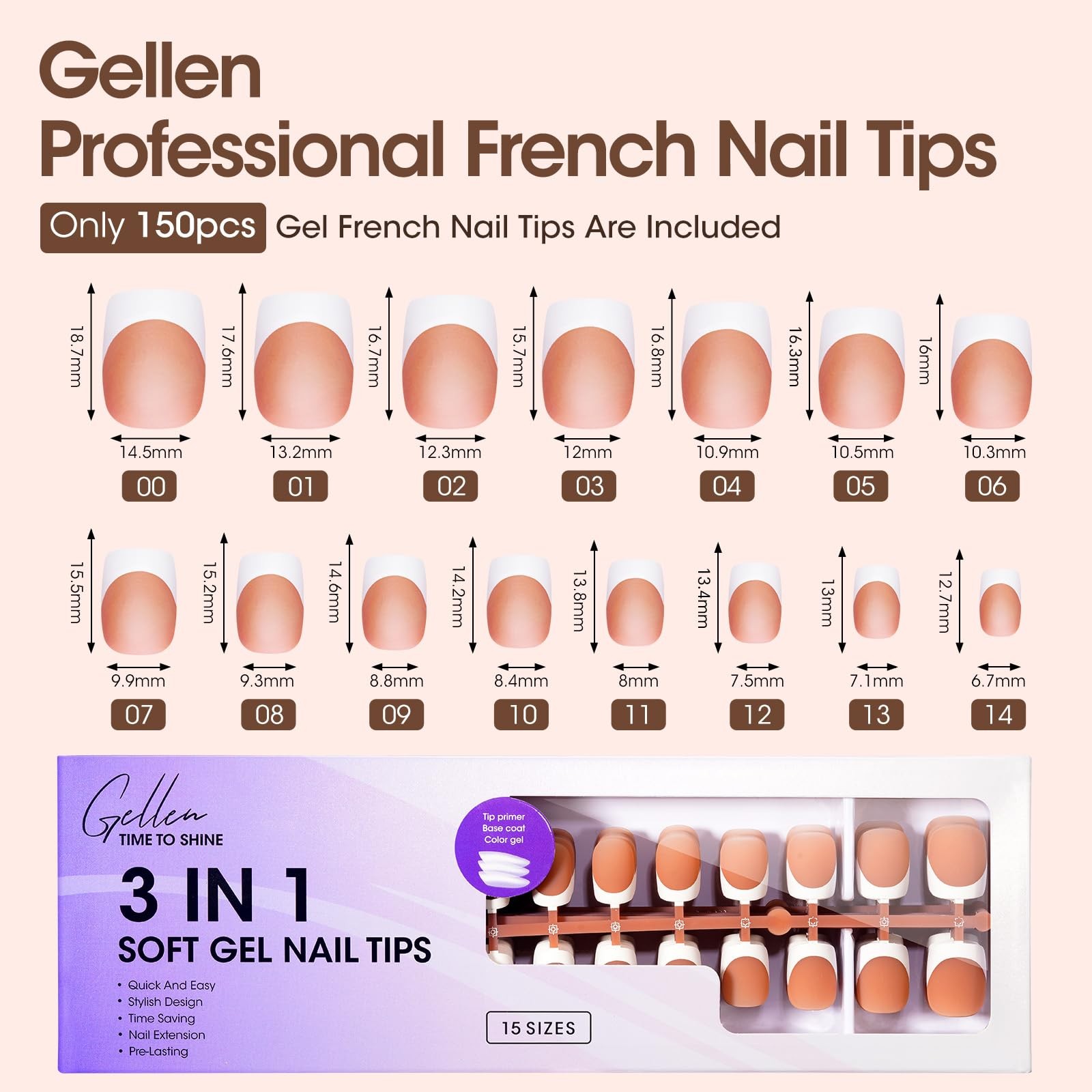 Gellen French Soft Nail Tips – 150 pcs White FrenchTip Short Press on Nails B…