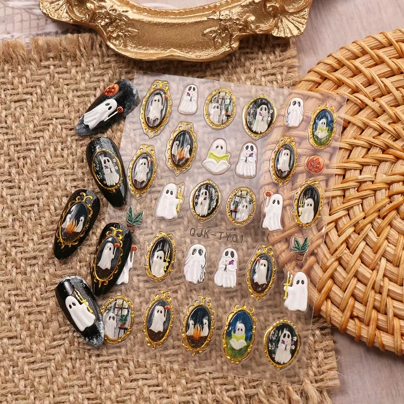 5D Ghost Nail Stickers Halloween Gothic Spooky Haunted Nail Art Decals