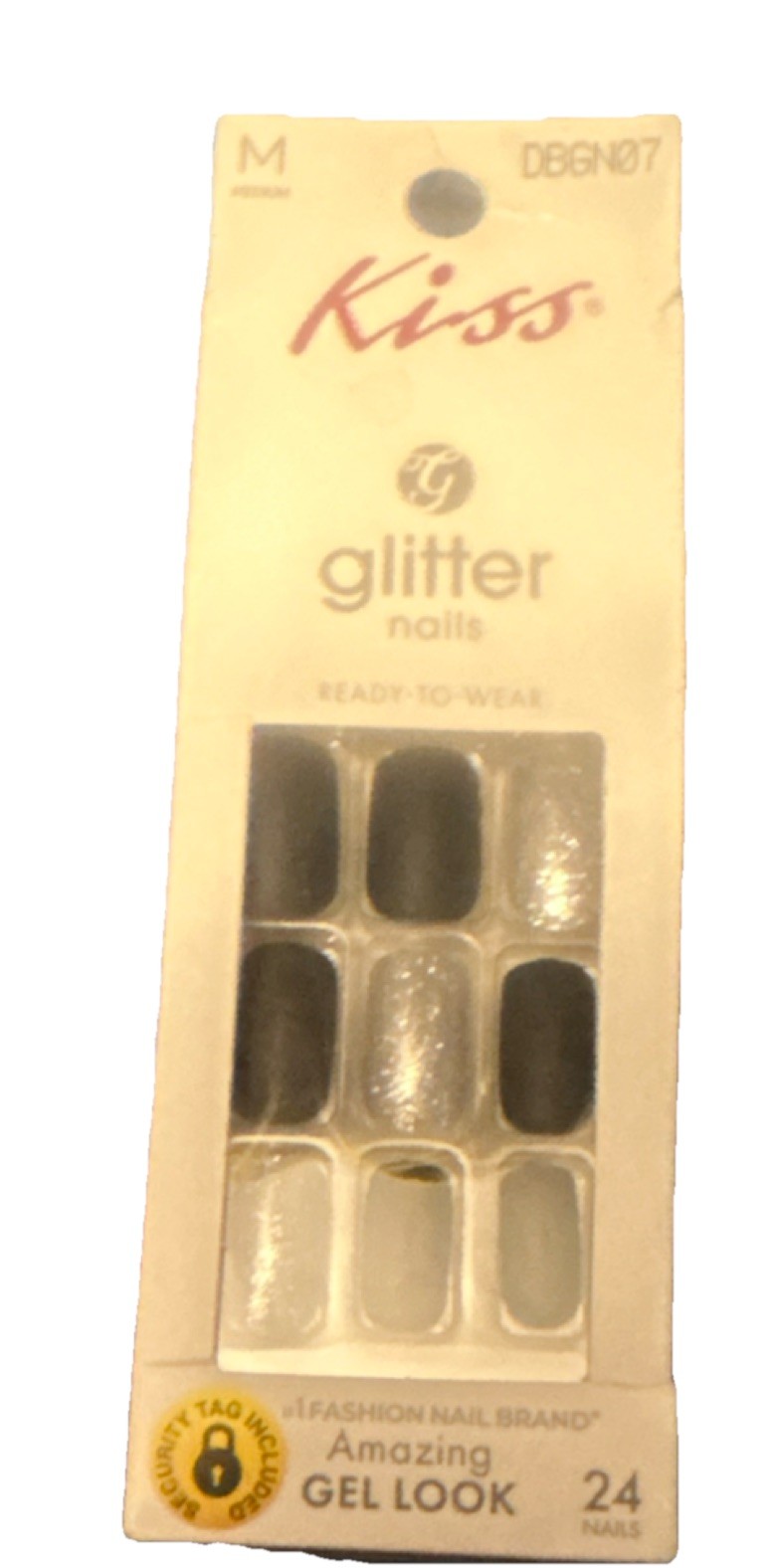 Kiss Glitter Press-On Nails Medium Black Silver Full Cover 24 Count DBGN07