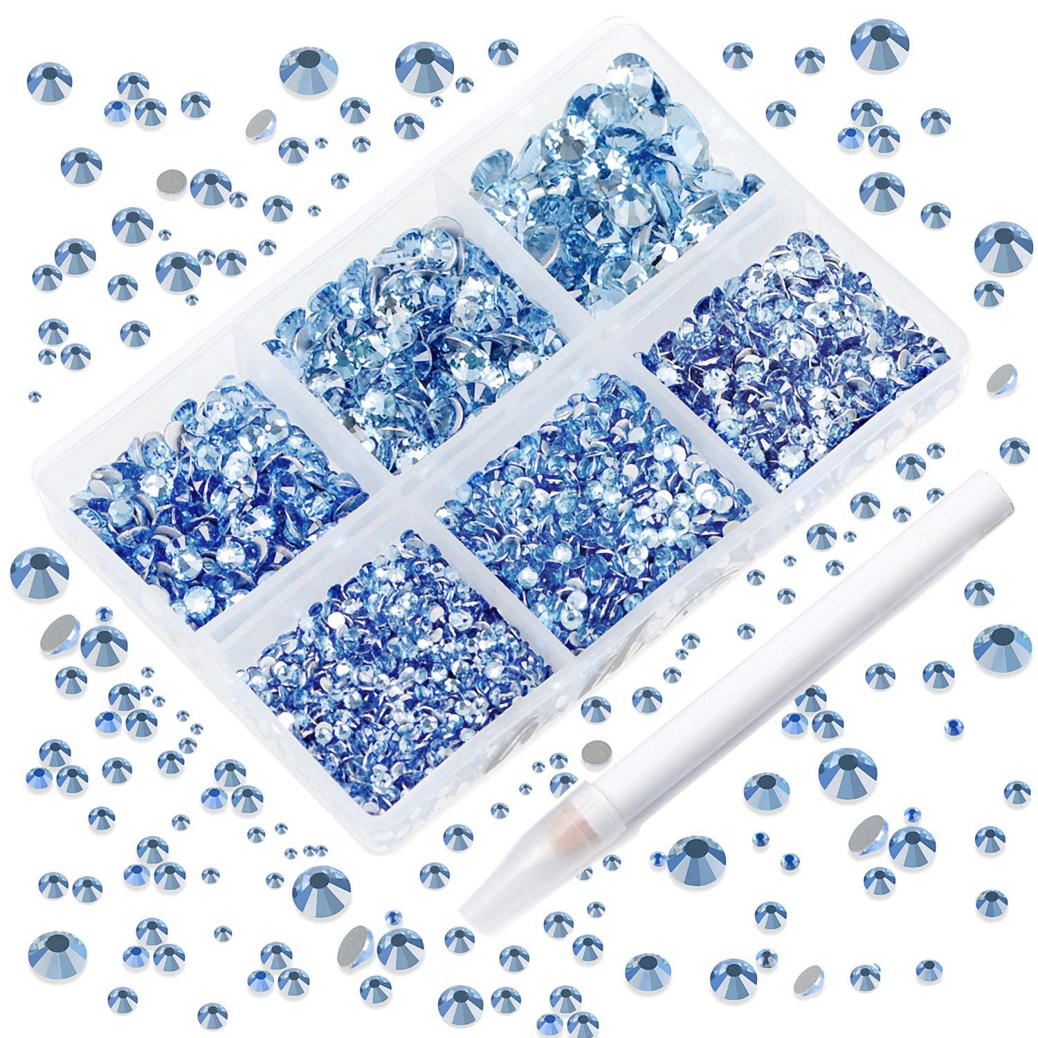 4300 Pieces Flat Back Nail Art Rhinestones Round Beads 6 Sizes (2-6.5mm) with…