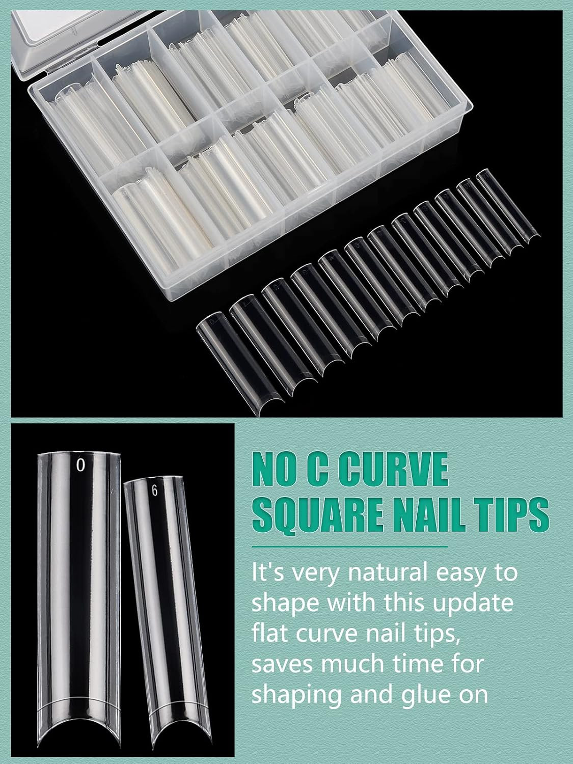 XL Long Nail Tips: Coffin & Square 2 Shapes for Home DIY | 480PCS Long Clear Nai