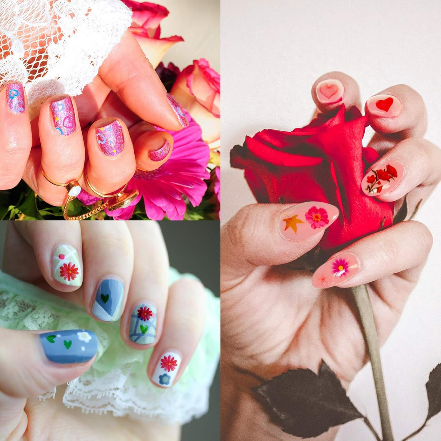 5000 Pcs Flower Nail Stickers 100 Sheets 3D Self Adhesive Nail Stickers Multi De