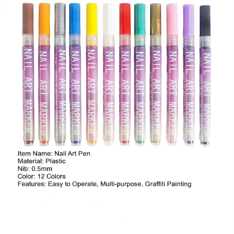 12 Colors Nail Art Pens Set, 2026 New DIY Nail Art Markers Drawing Painting Line