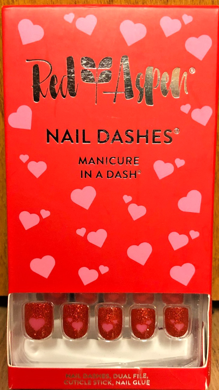 Red Aspen Nail Dashes ( Petite ) ” Lots Of Love, Lilly-Anna ” Red/Sparkle/Hearts