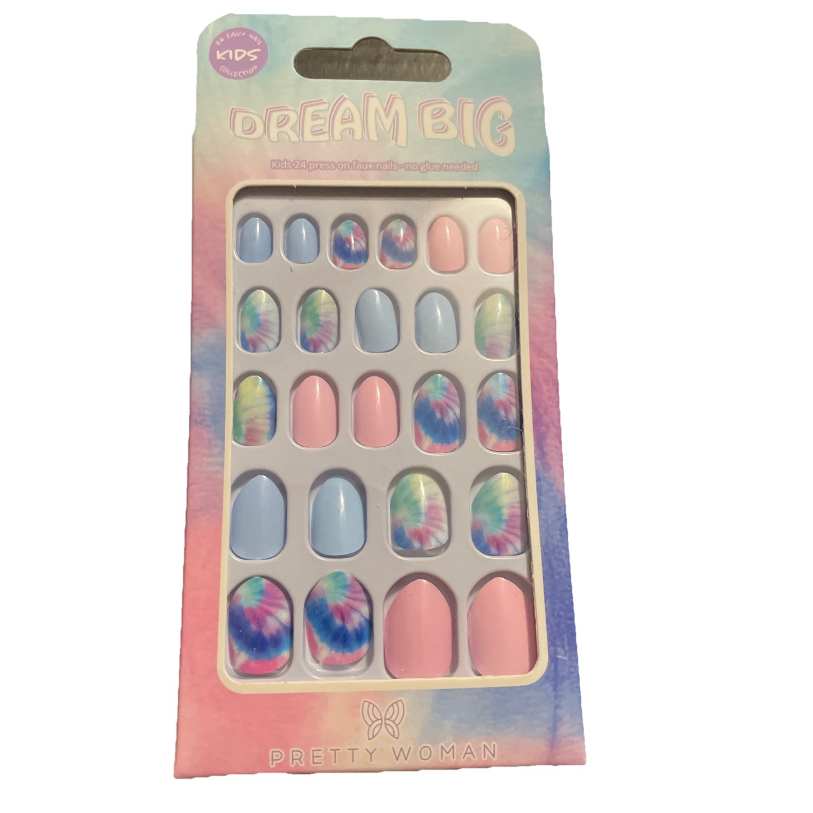 Pretty Woman Kids Press On Nails Short Length Tie Dye~ 24 Various Sizes ~New