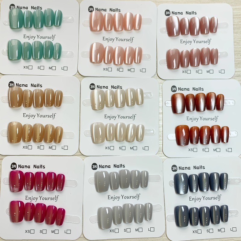 Random style 20 pressed in nails, solid color gradient handmade nails, reusable