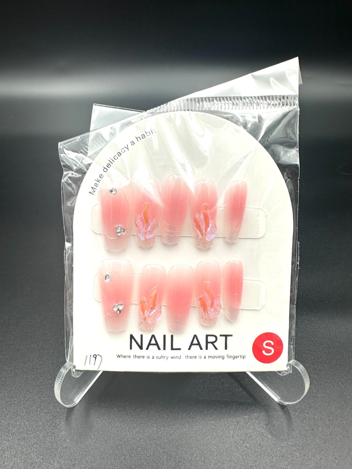 Lot of 8 Packs Press On Nails Size S Rhinestone 3D Bling False Nail Art Set