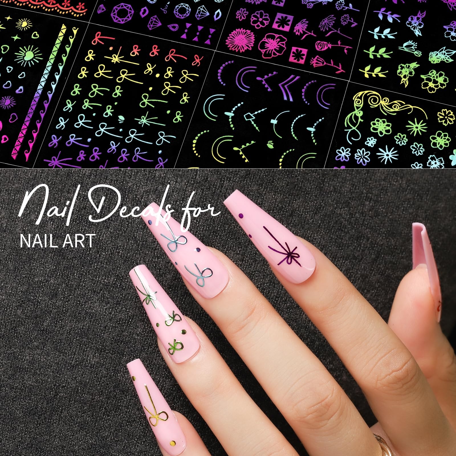 50 Sheets Nail Art Stickers, Rainbow Nail Rainbow Classic Design/Rainbow Line