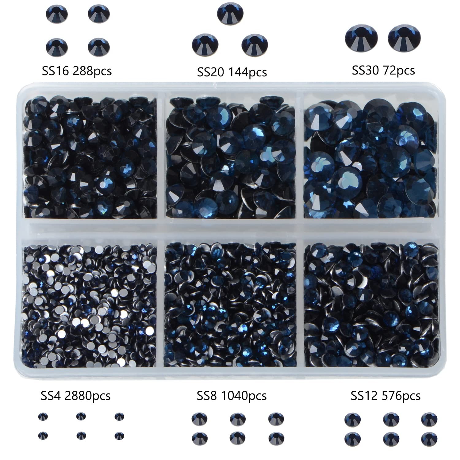 5000 Pieces 6 Mixed Sizes Glue Fix on Glass Rhinestones Round Crystal Gems Fl…