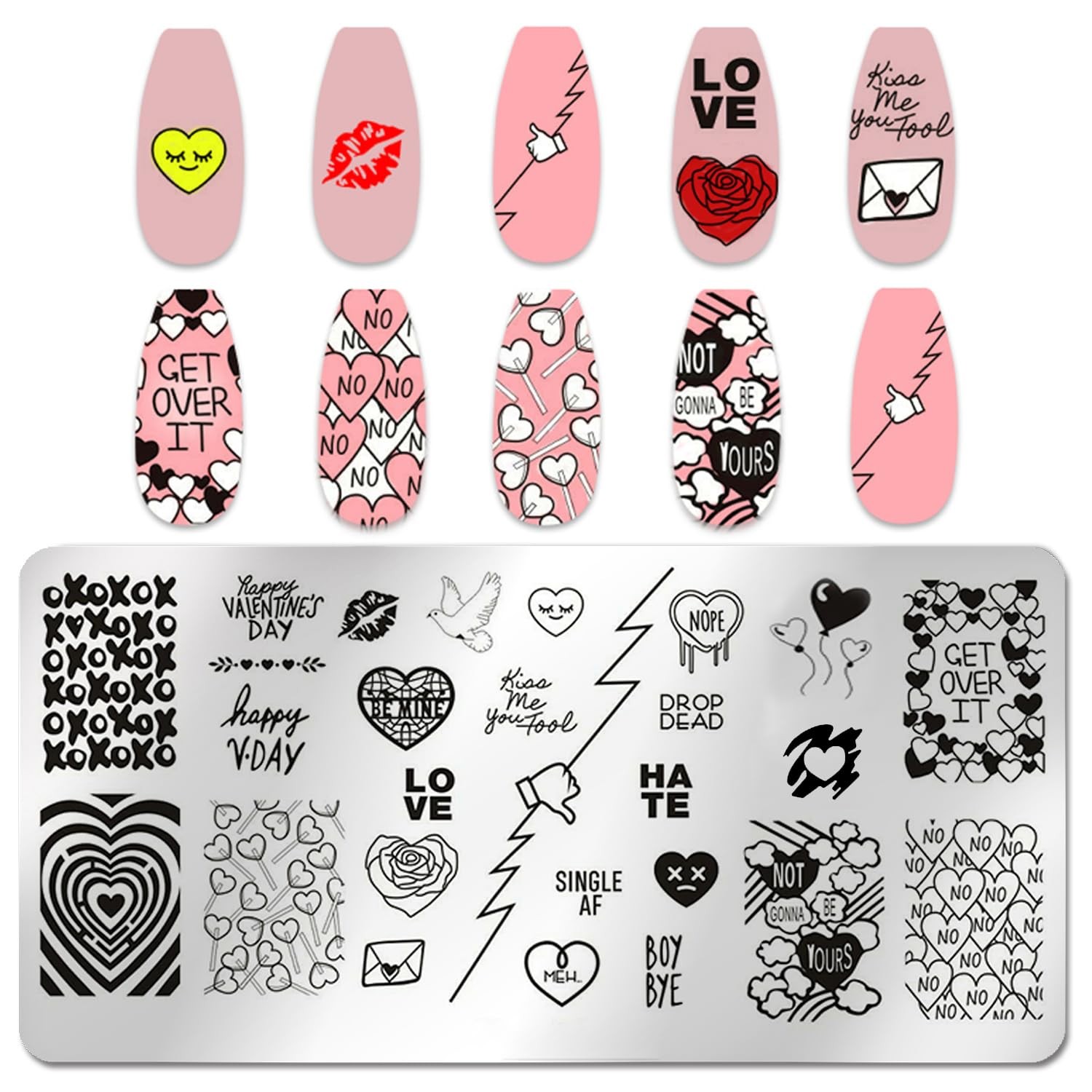 6 Pieces Valentine’s Day Nail Stamp Nail Stamping Plate Holiday Heart Nails D…