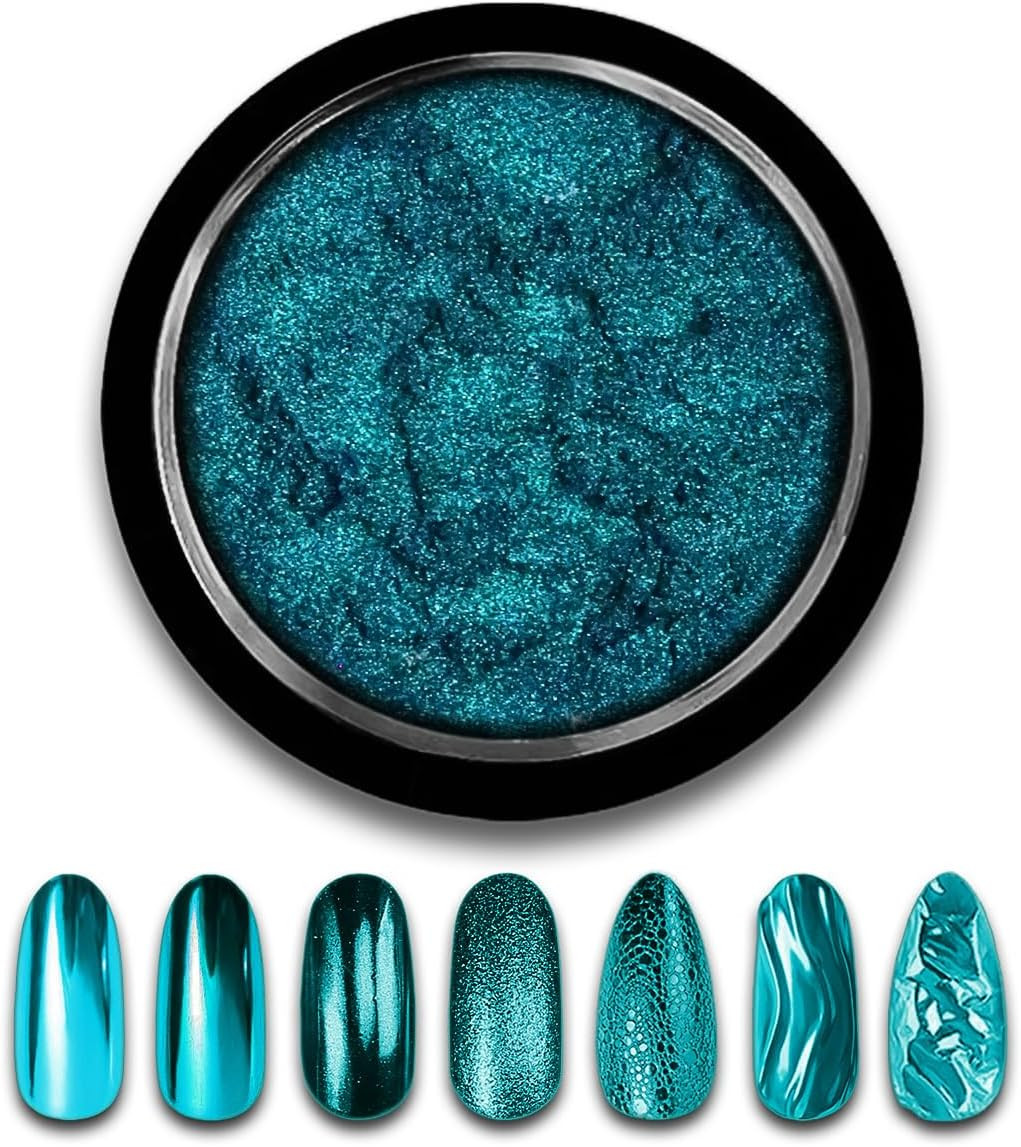 Blue Chrome Nail Powder Mirror Effect Metallic Dust Holographic Glitter Glazed M