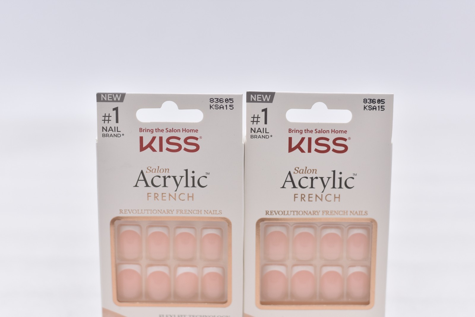 Lot of 2 Kiss Salon Acrylic French KSA15 Short Nails – 28 Nails