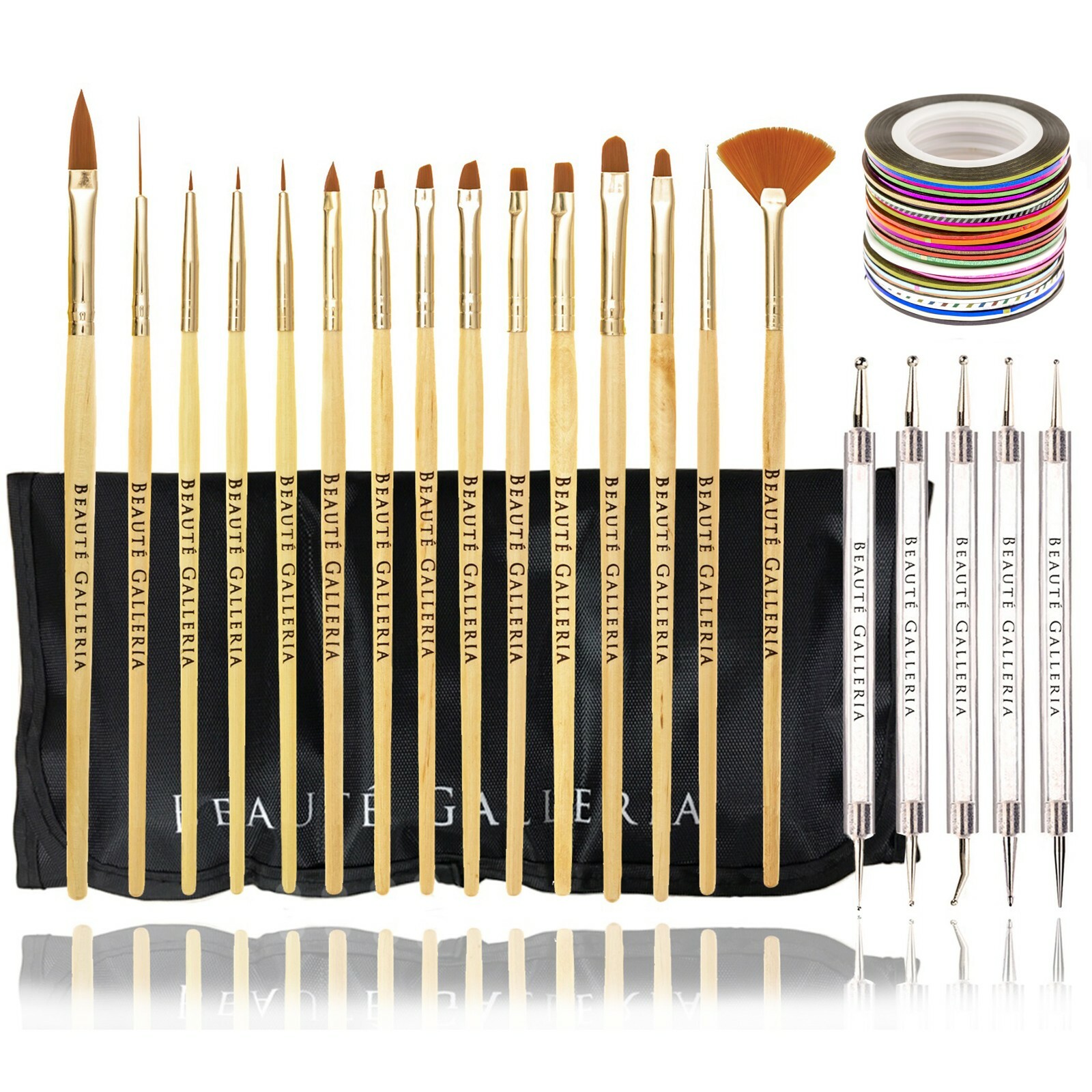 50pcs Nail Art Kit: Dotting Tool, Detail Liner Acrylic Gel Brush, Striping Tapes