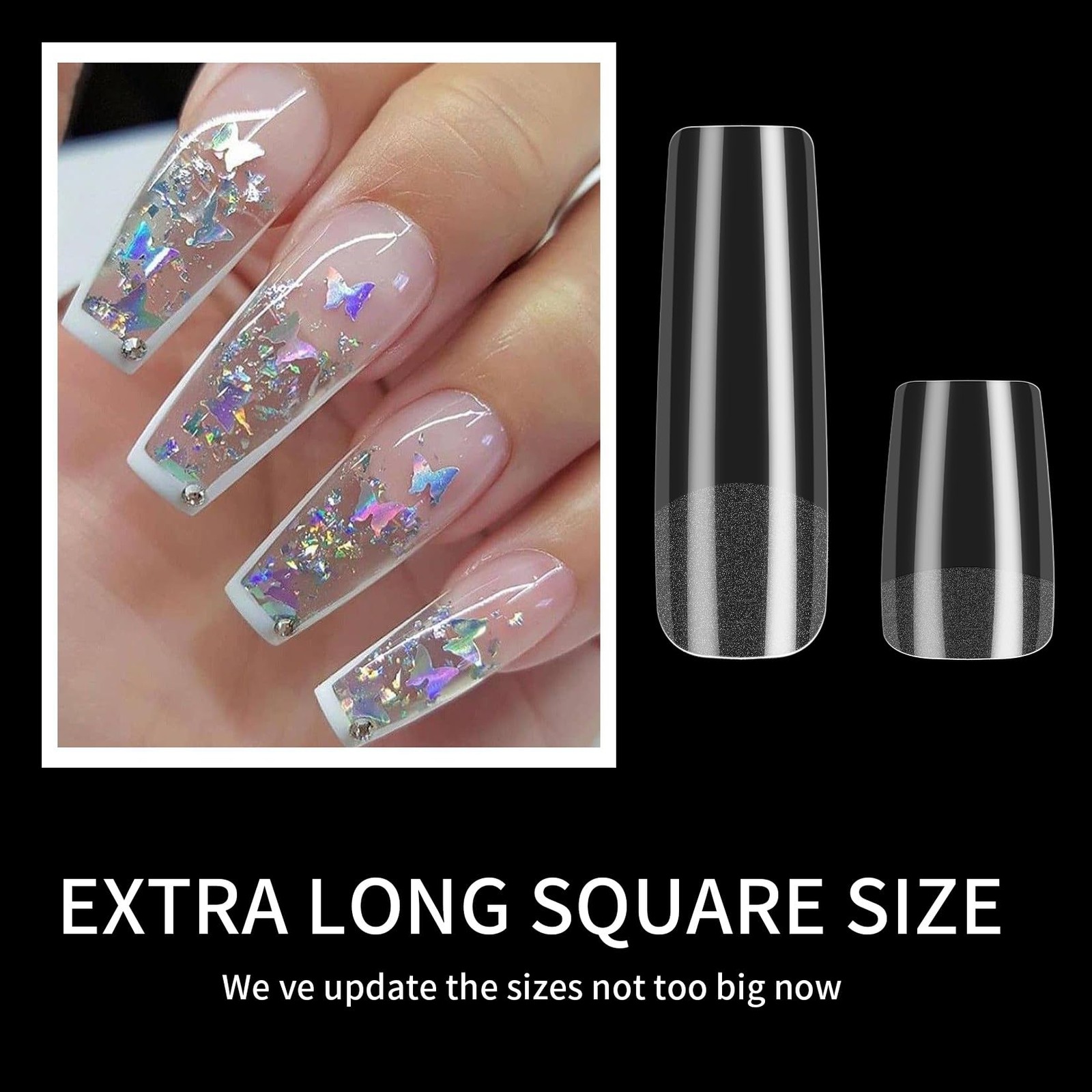 KOXXIAMOQ 240 Pcs Square Clear Extra Long No C 0-11, 12 Sizes, Transparent