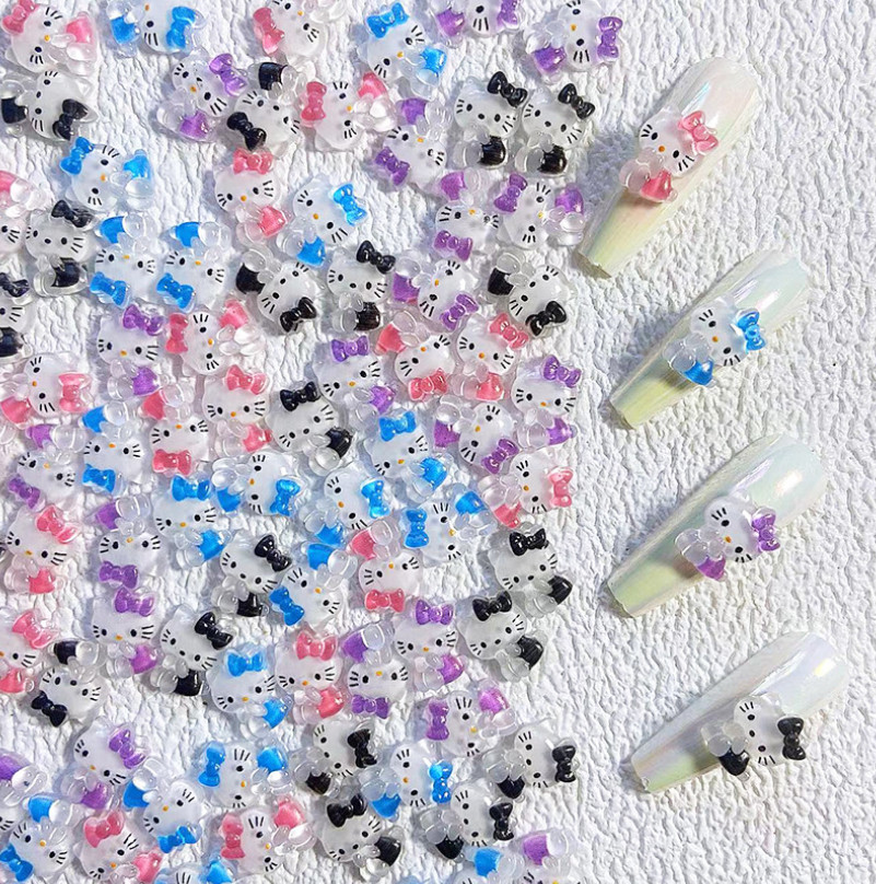 Resin Bunny Puppy Bow Hello Kitty Flatback Nail Art 2Pcs Manicure Decors NS31