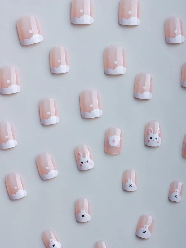 Do it Yourself Nails Bunny Rabbit glue on Shiny Short, Easter spring