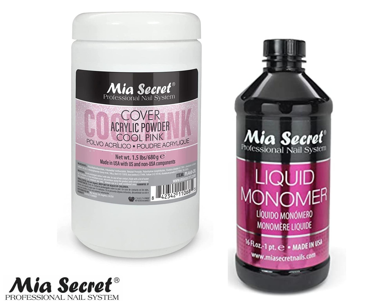 Mia Secret Liquid Monomer 16 oz & Cover Cool Pink 1.5 lb