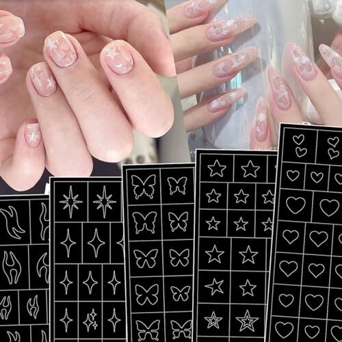 6 Sheets Airbrush Stencils Nail Stickers for Nail Art Heart Butterfly Flowers