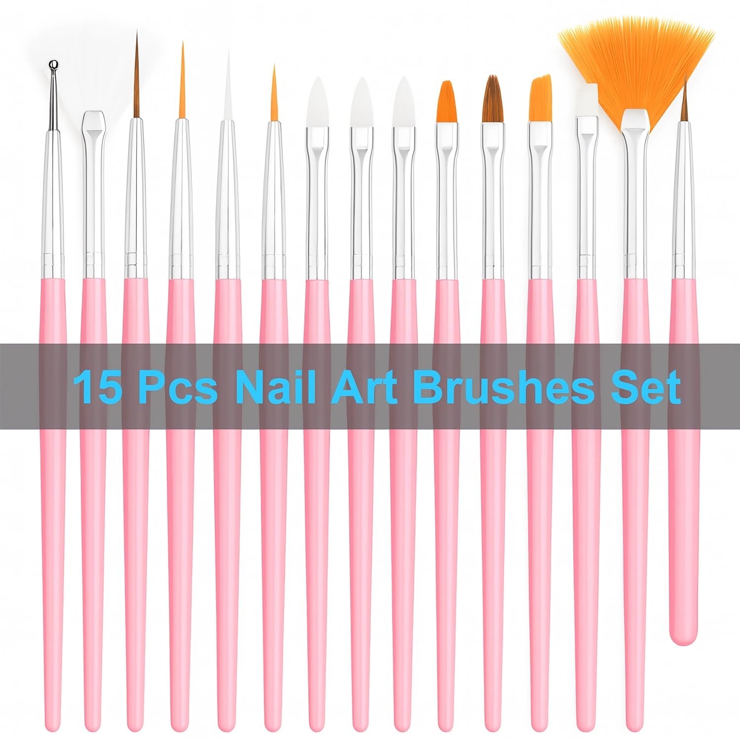 Nail Art Tools Set – 15pcs Pink Nail Art Brushes, 5pcs Dual-Ended Dotting Pen…
