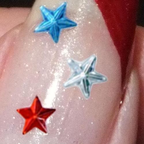 Red Blue White Star Nail Stickers 3D Embossed Self Adhesive Independence Style3