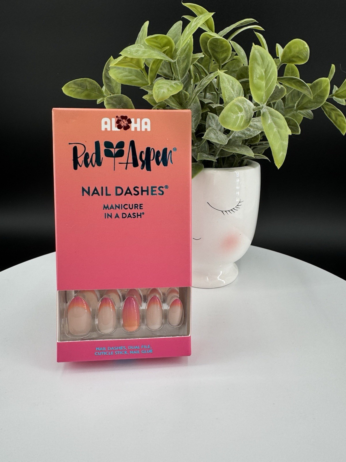 Red Aspen Press On Nails~Mana Wahine, Evalani ~Almond~Pink & Orange Ombre French