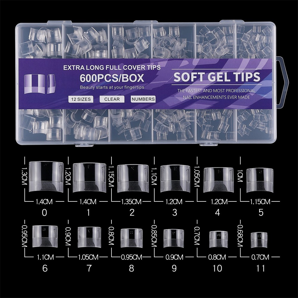 600pc Full Cover Half Frosted False Nail Tips Square Soak Off Gel Nail Extension