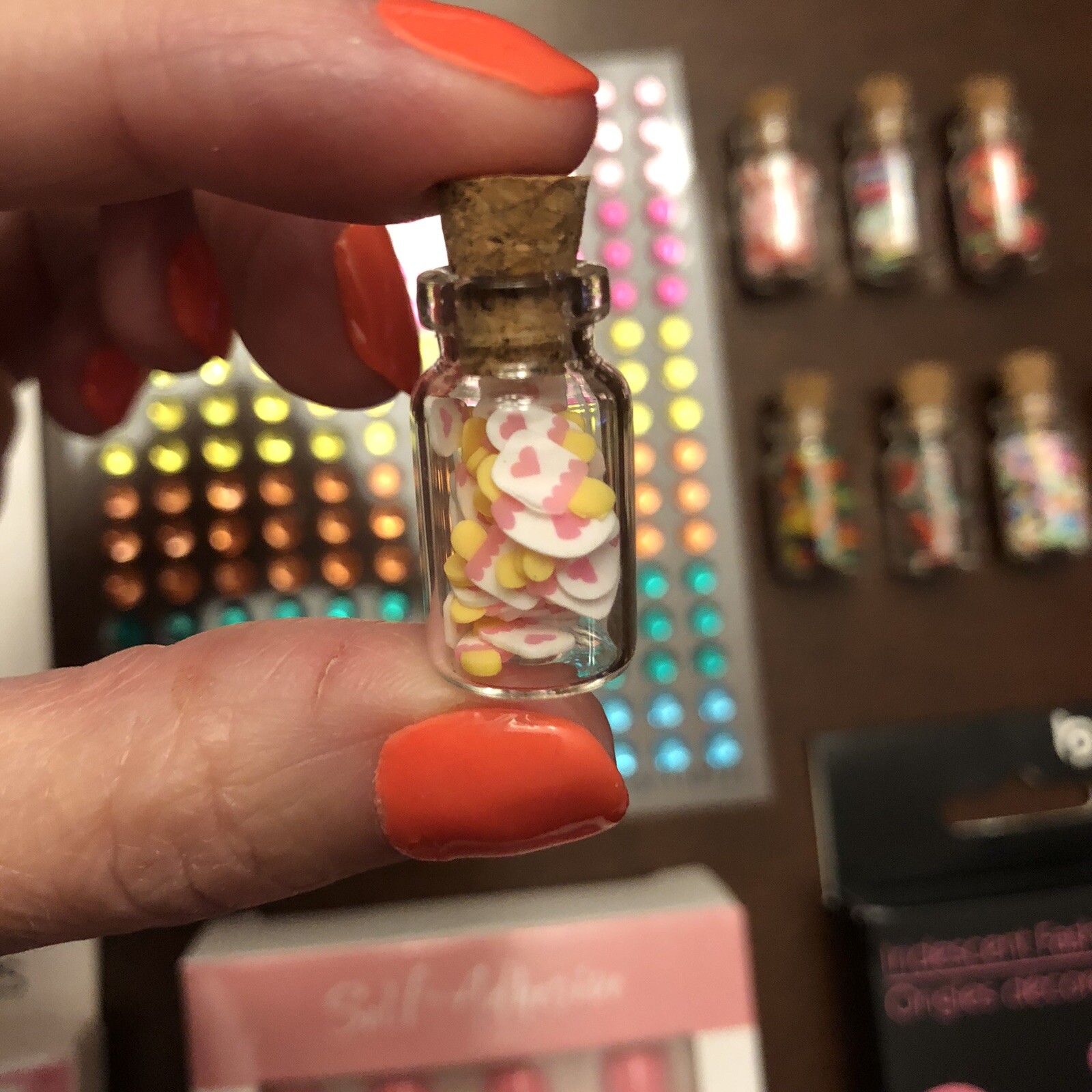 4 SETS PRESS ON NAILS Nail Art Tiny Gems Food Miniatures Acrylic Jewels Jars