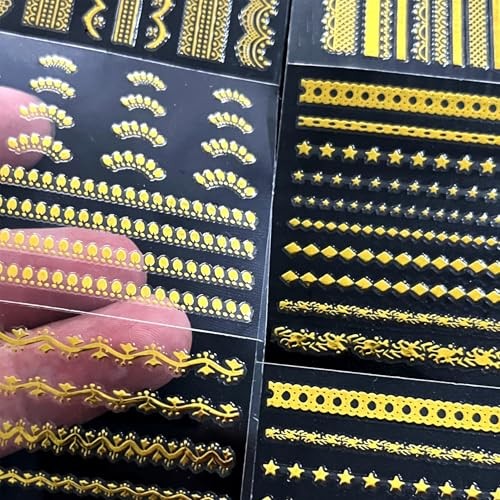 30 Sheets Gold Lace Nail Art Stickers – Baroque Line Nail Gold Lace, 30 Sheets