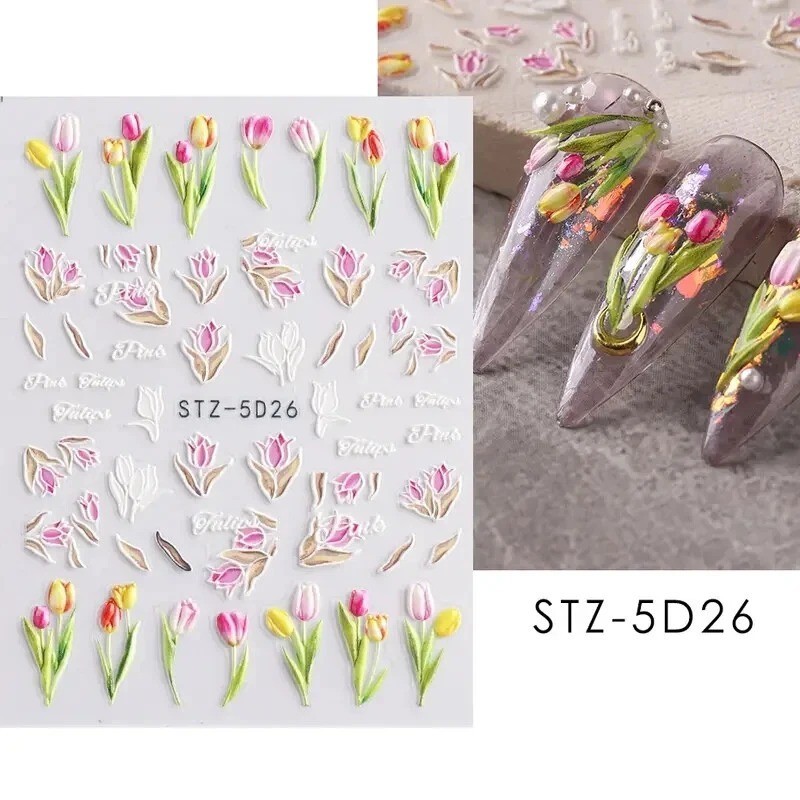 10/50/100 3D Nail Art Sticker Transfer Self Adhesive Decal Decor Design Manicure