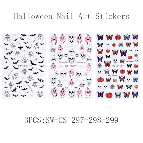 Halloween Nail Art Stickers Ghost Nail Decals 3D Horror Ghost Skull Spider W14