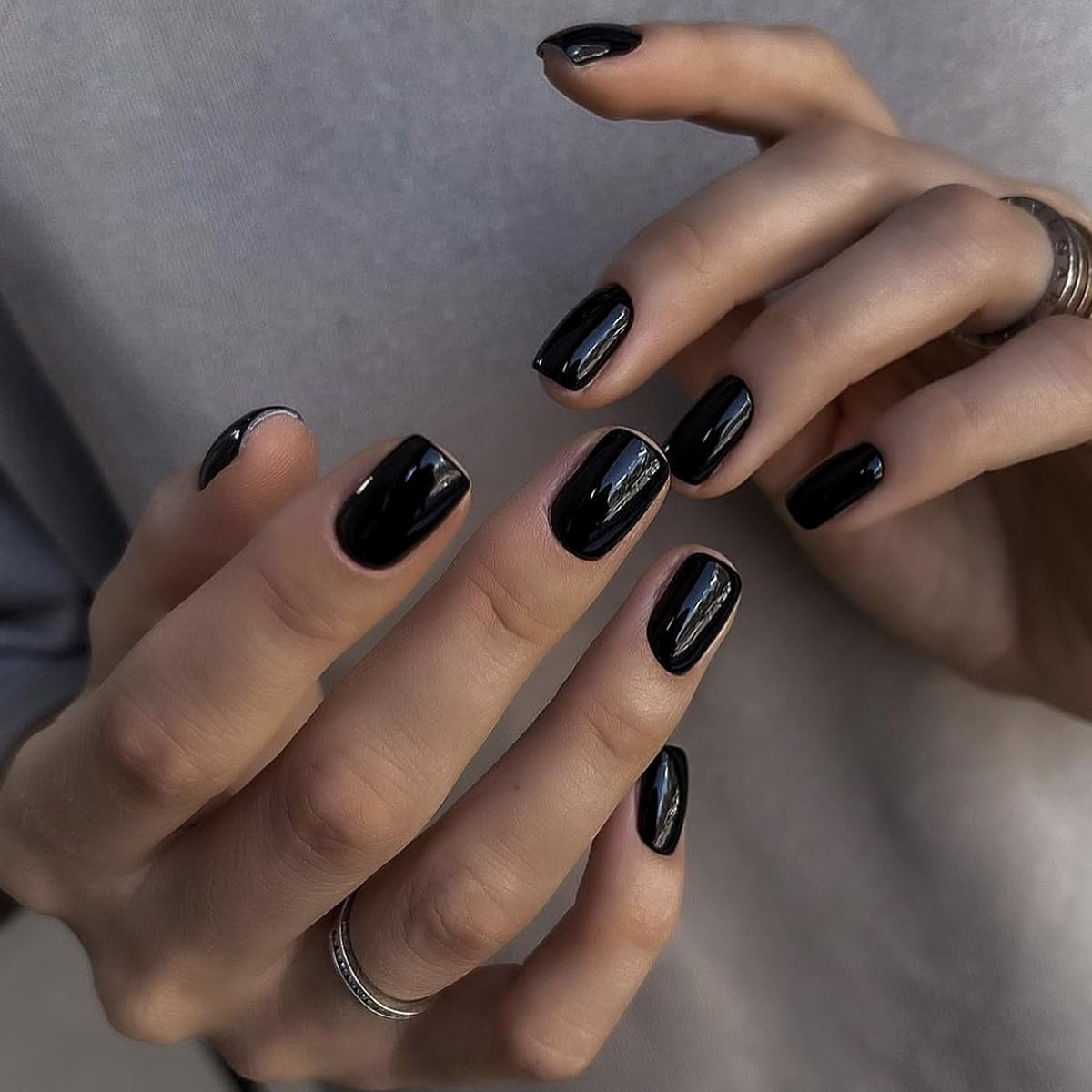240Pcs Short Press on Nails Black Full Cover Short Square Fake Nails Glossy